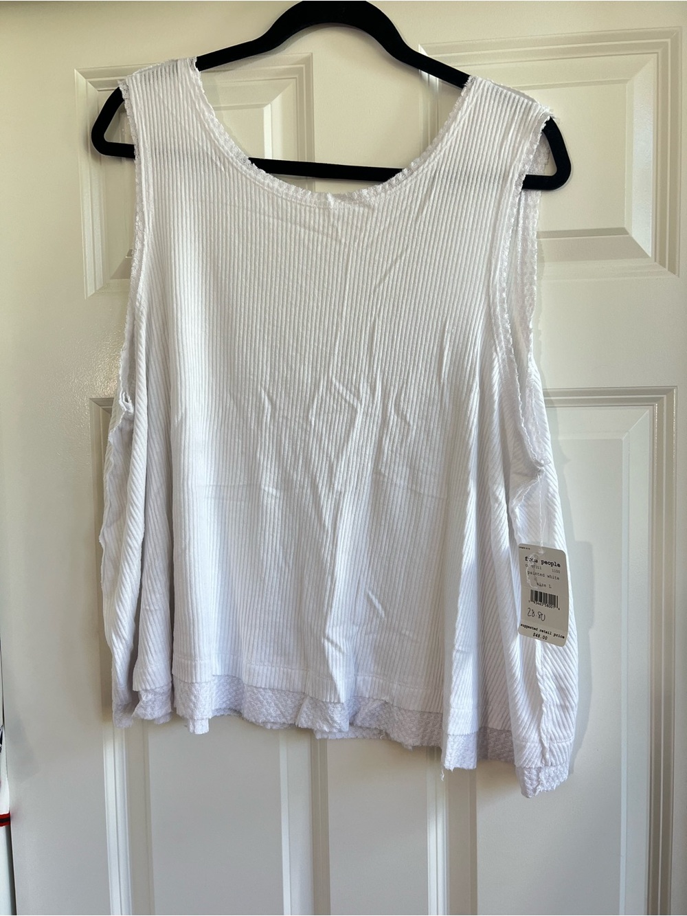 Free People White Ribbed Cold-Shoulder Women’s Top
